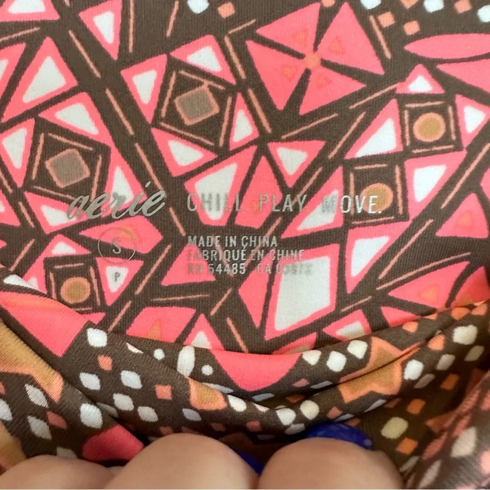 Aerie chill play move pink brown floral pattern leggings size small - Picture 3 of 4